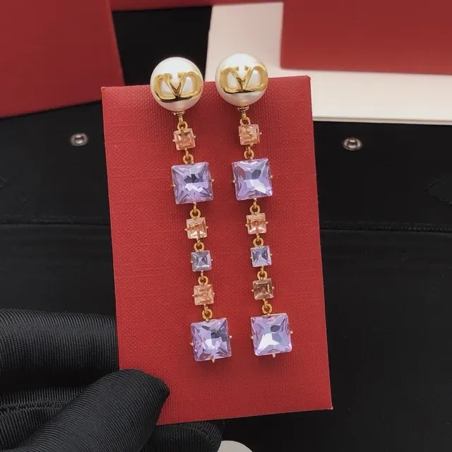 Valentino Boucles d'Oreilles Stud Perle Violet Or VLogo Monogram 8