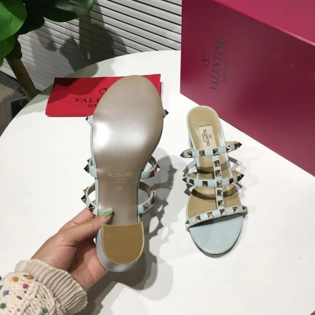 Valentino Rockstud Pale Blue Studded Gladiator Sandals 7