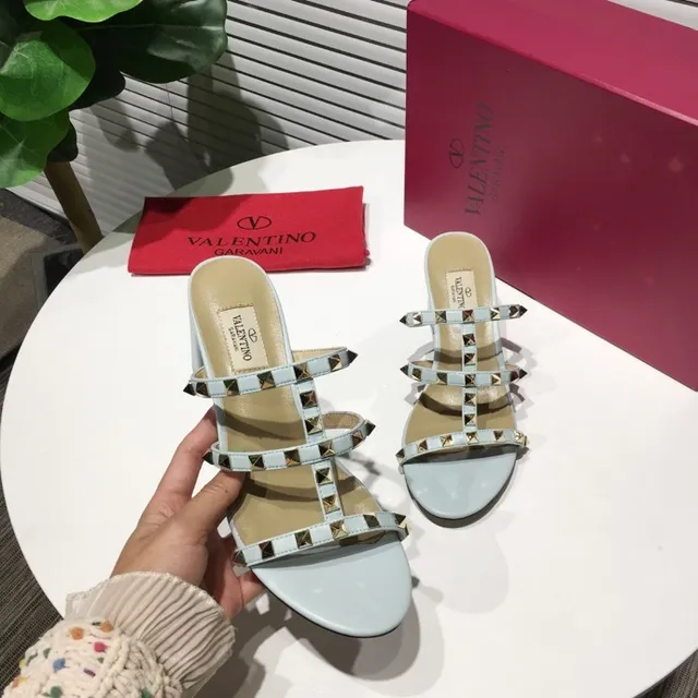 Valentino Rockstud Pale Blue Studded Gladiator Sandals 8