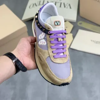 Valentino Rockstud Purple Beige Mixed-Material Upper Butterfly Embroidery Lifestyle Sneakers