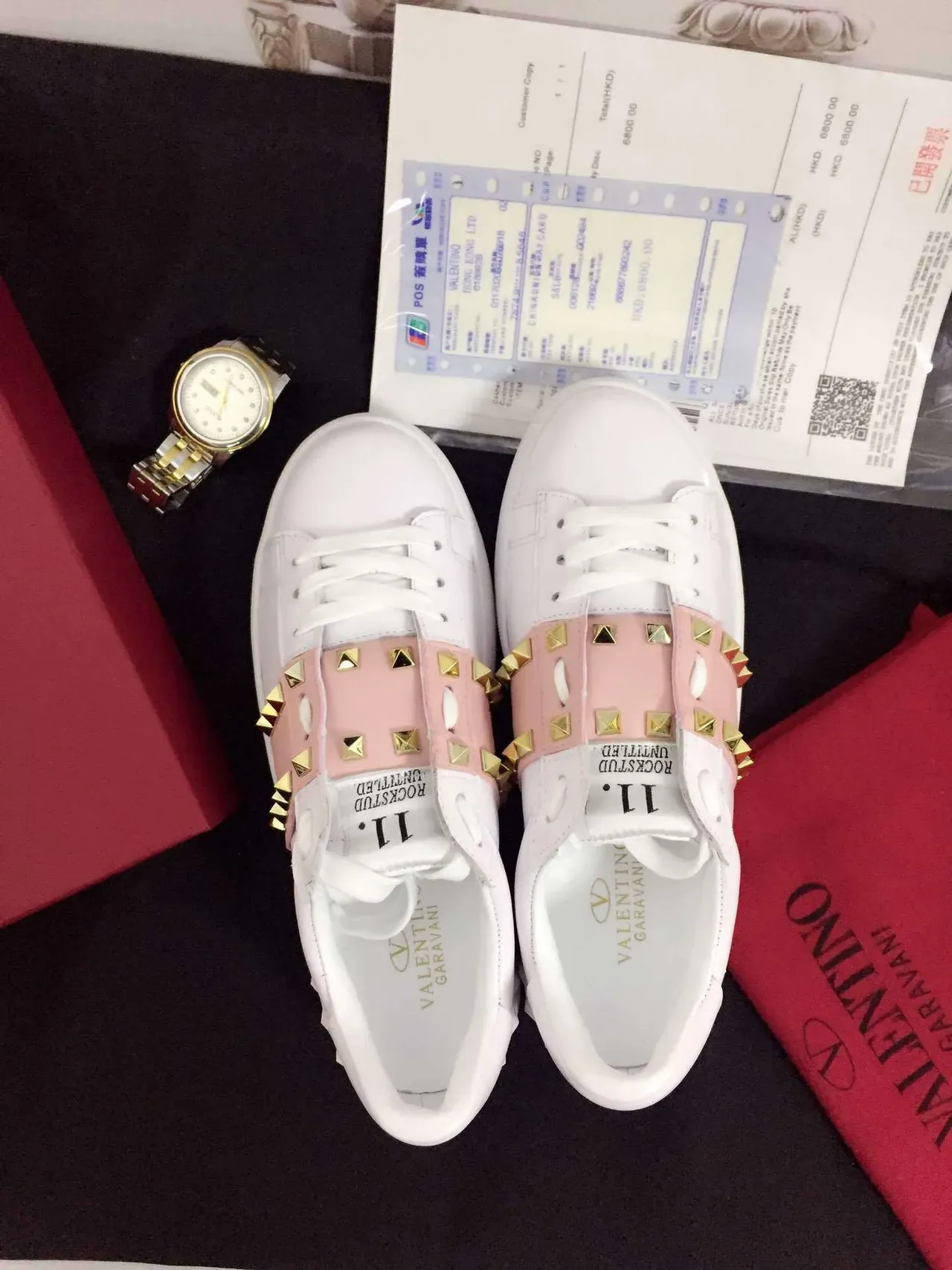Valentino Rockstud Untitled Blanc et Rose Sangle Stud Chaussures Lifestyle 5