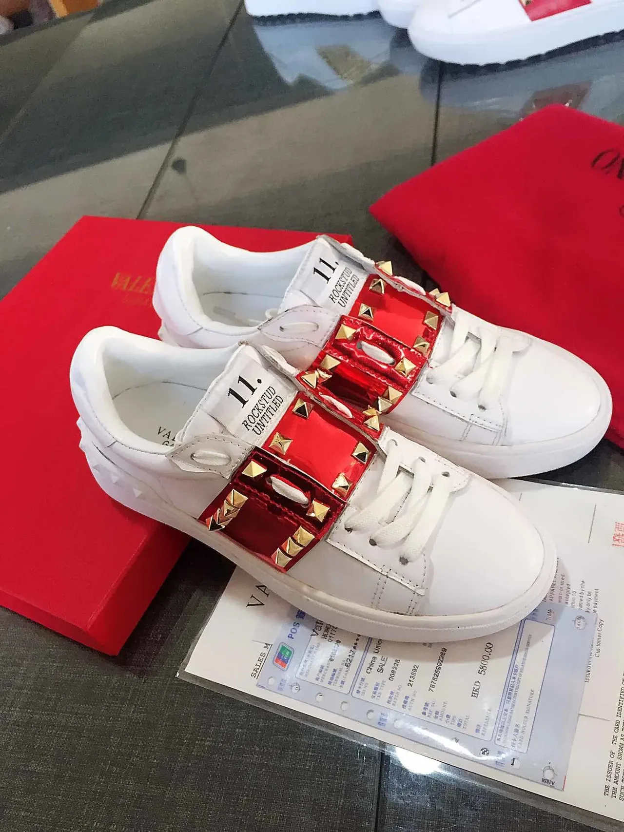 Valentino Rockstud Untitled Blanc Rouge Cuir Patenté Stud Lifestyle Sneakers 3