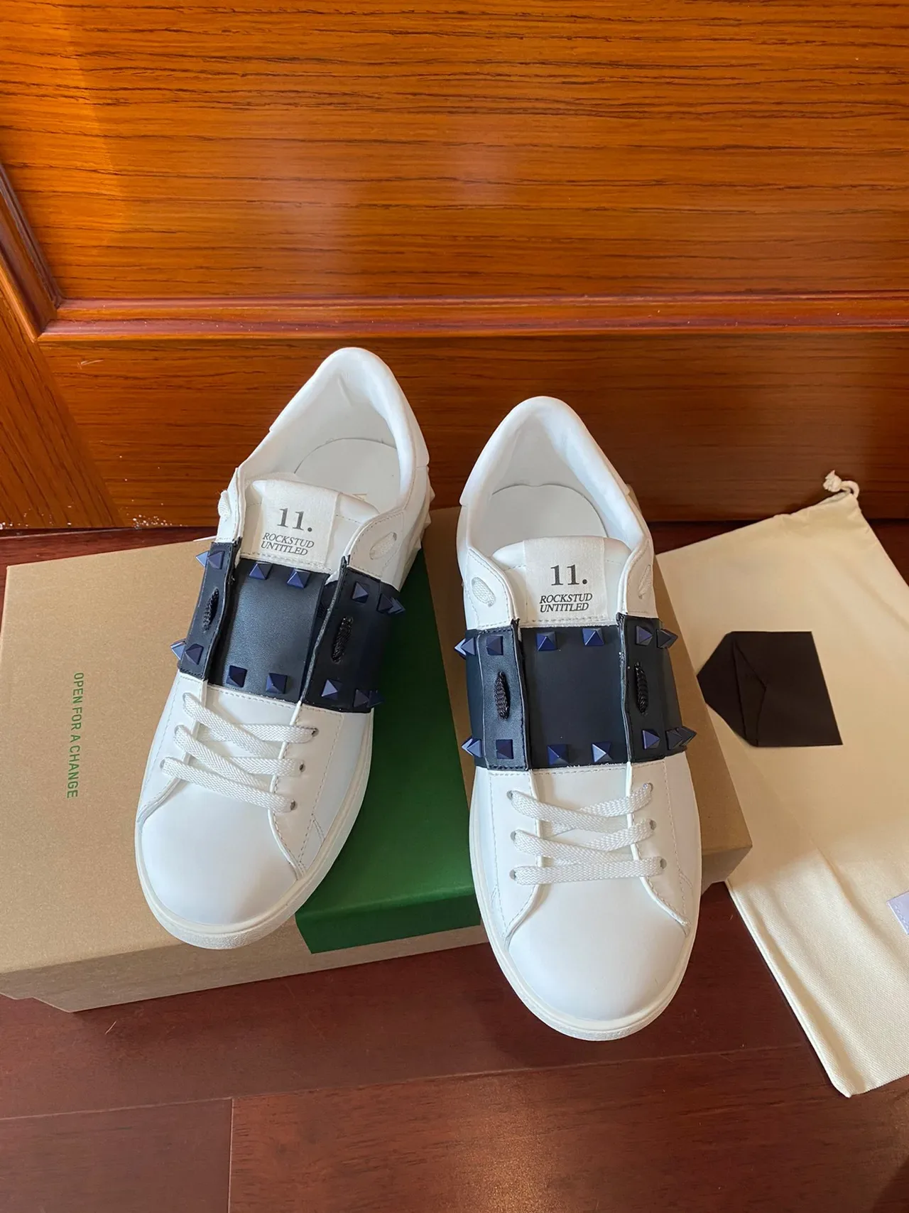 Valentino Rockstud White and Navy Stud Strap Lifestyle Sneakers 2