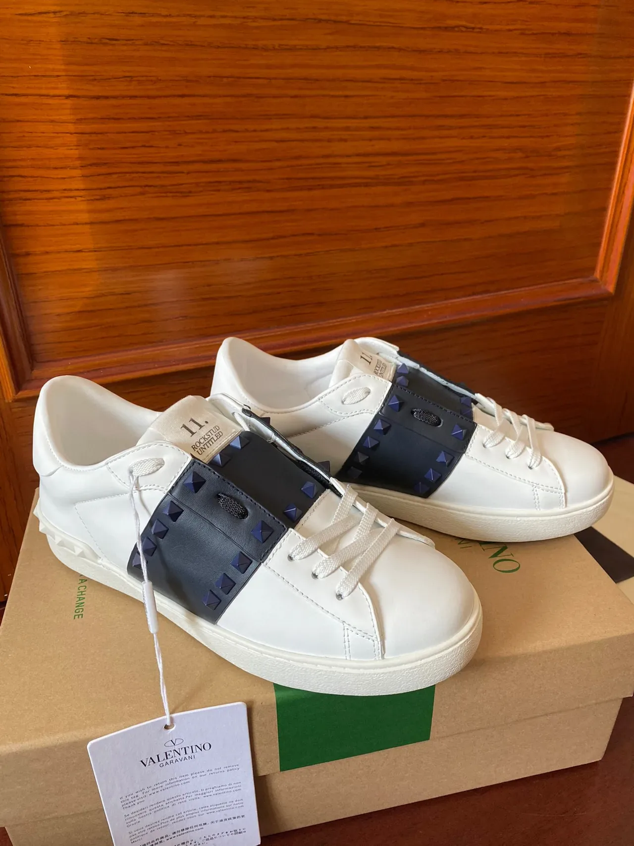 Valentino Rockstud White and Navy Stud Strap Lifestyle Sneakers 3