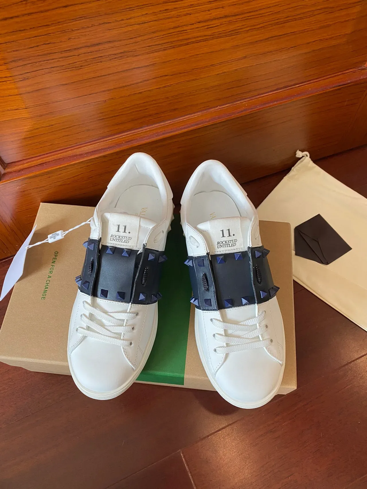 Valentino Rockstud White and Navy Stud Strap Lifestyle Sneakers 4
