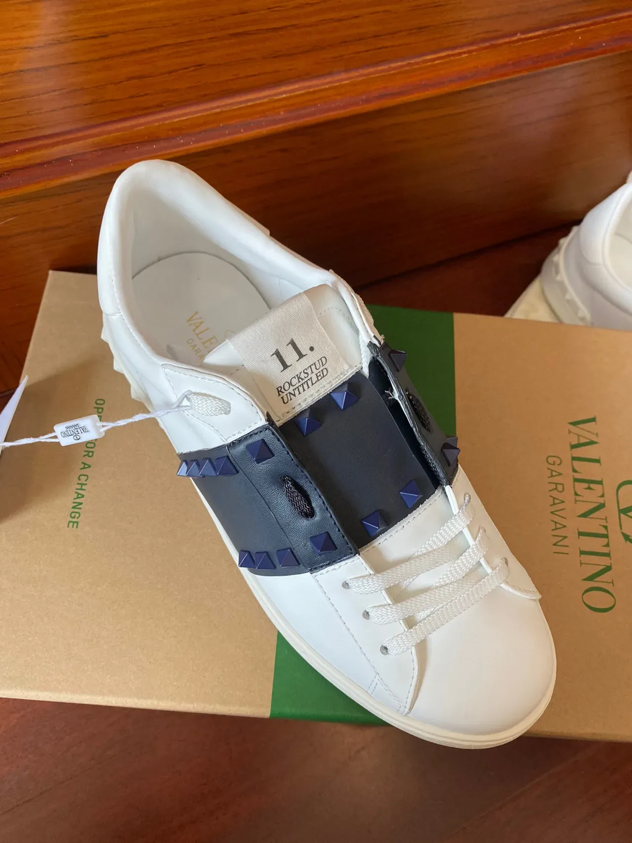 Valentino Rockstud White and Navy Stud Strap Lifestyle Sneakers 6