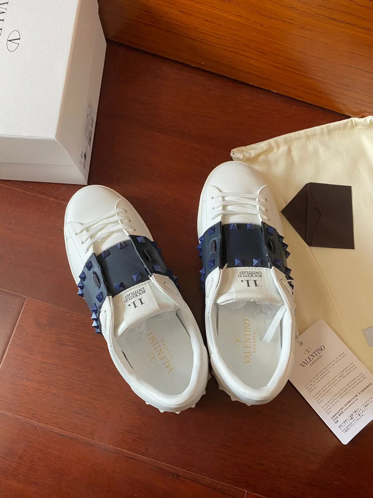 Valentino Rockstud White and Navy Stud Strap Lifestyle Sneakers 8