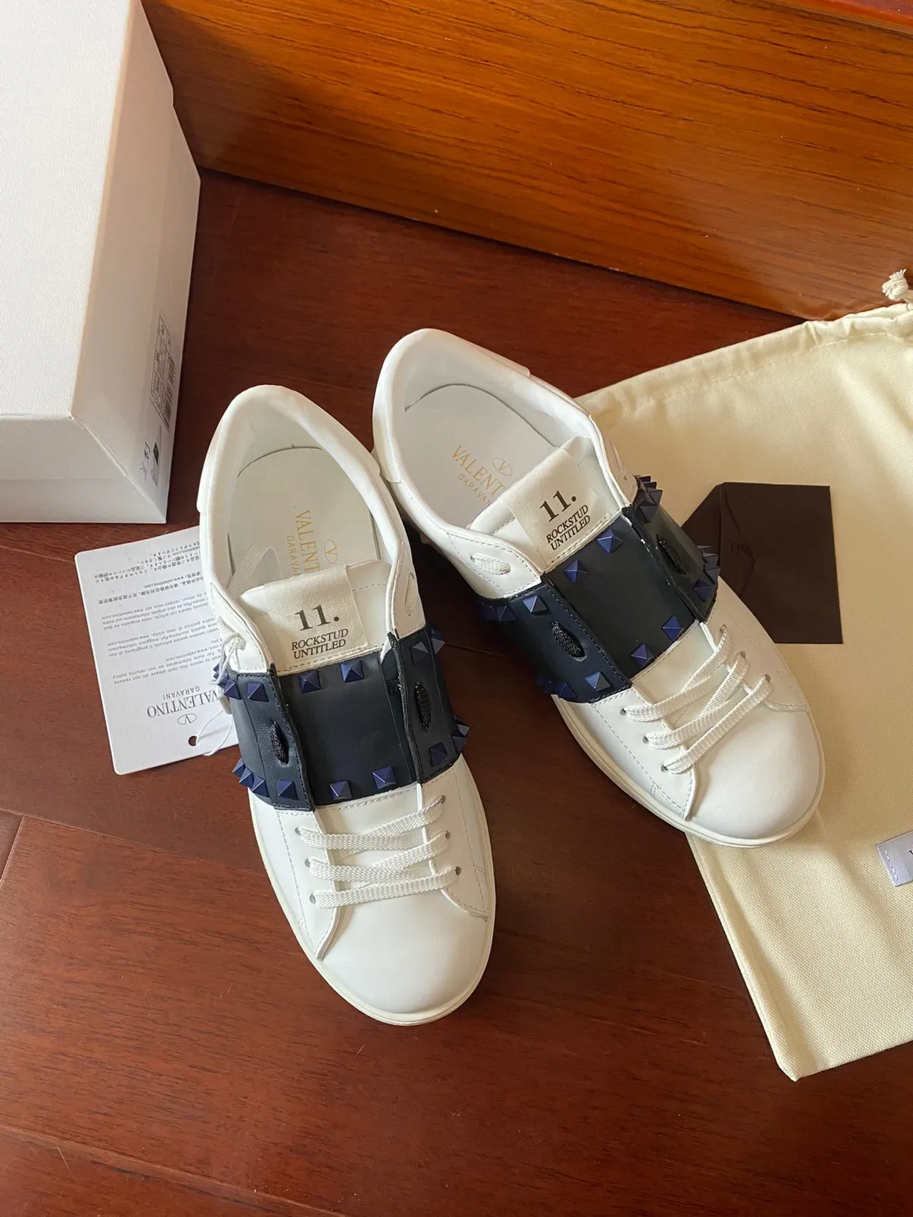 Valentino Rockstud White and Navy Stud Strap Lifestyle Sneakers 9