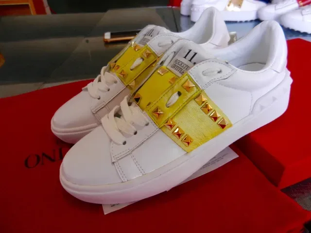 Valentino Rockstud White and Yellow Stud Strap Lifestyle Sneakers 3