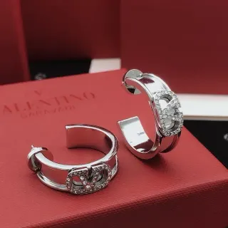 Valentino Silver Transparent Hinged Hoop VLOGO Motif Earrings