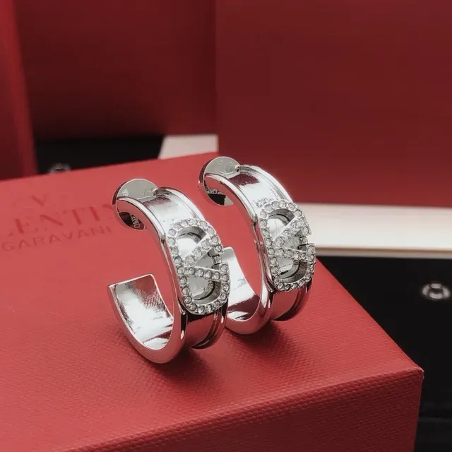 Valentino Aros Prateados Transparente com Bisagra Motivo VLOGO 7