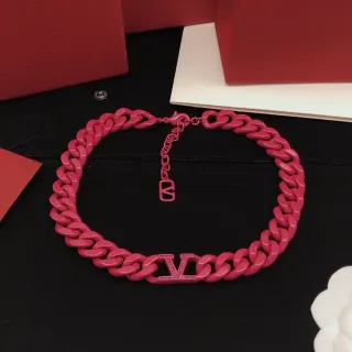 Valentino VLogo Chain Pink Metallic Statement Necklace