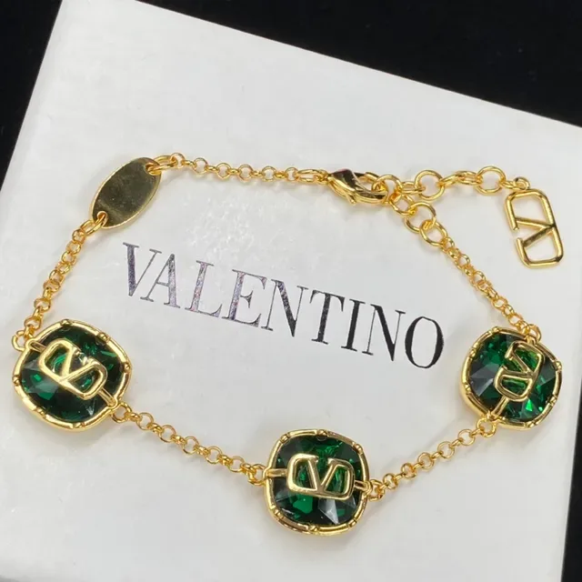 Colar Valentino VLogo Verde Ouro Metal Pedras Facetadas 5