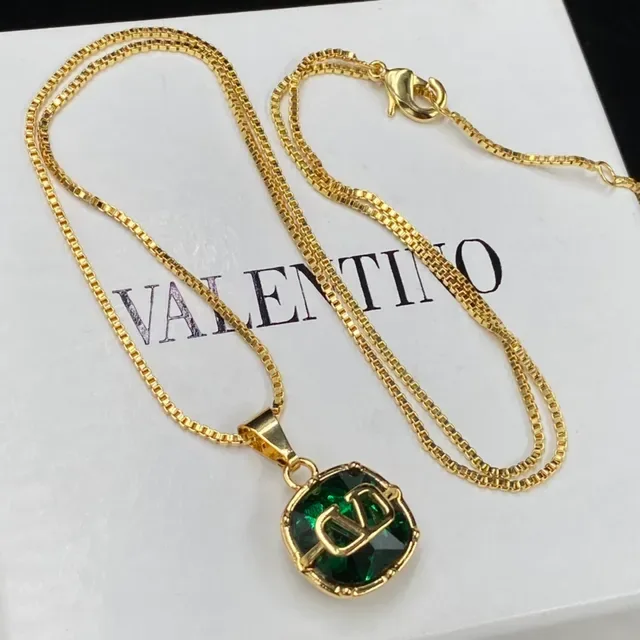 Colar Valentino VLogo Verde Ouro Metal Pedras Facetadas 6
