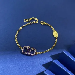 Valentino VLOGO Pavé Blue Stone Gold-Tone Chain Bracelet