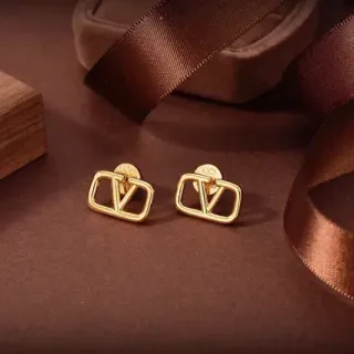 Valentino VLOGO Rectangular Gold-Tone Stud Earrings