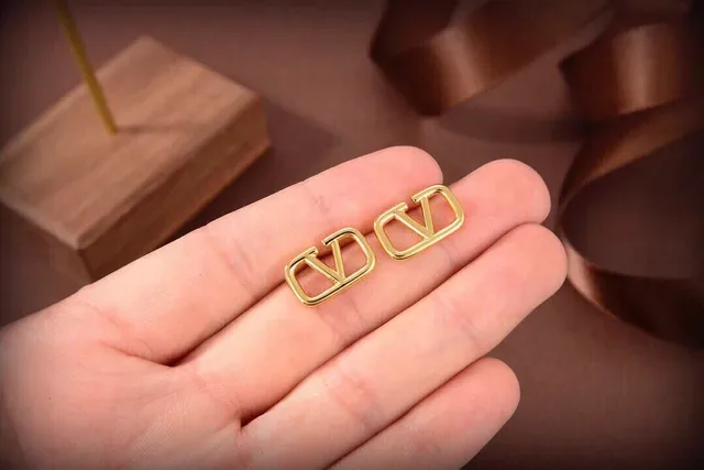 Valentino VLOGO Rectangular Gold-Tone Stud Earrings 2