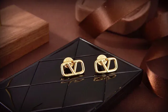 Valentino VLOGO Rectangular Gold-Tone Stud Earrings 3