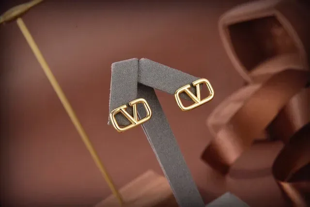 Valentino VLOGO Rectangular Gold-Tone Stud Earrings 5
