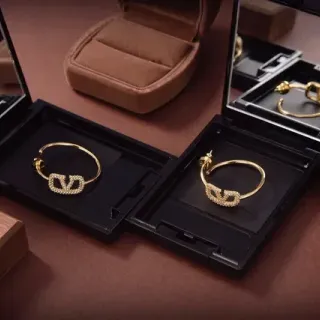 Valentino VLTN Crystal-Pavé Gold Hoop Earrings