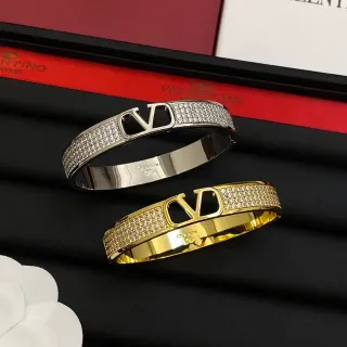 Valentino VLTN Pavé Crystal Open V Logo Bangle Bracelet