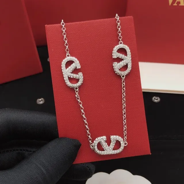 Valentino VLTN Pavé Logo Chain Necklace 4