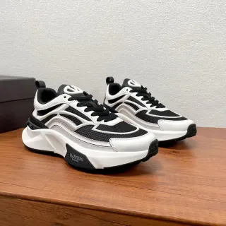 Valentino White Black Sculpted Multi-Layer Sole Mesh And Synthetic Paneling Chunky Sneakers