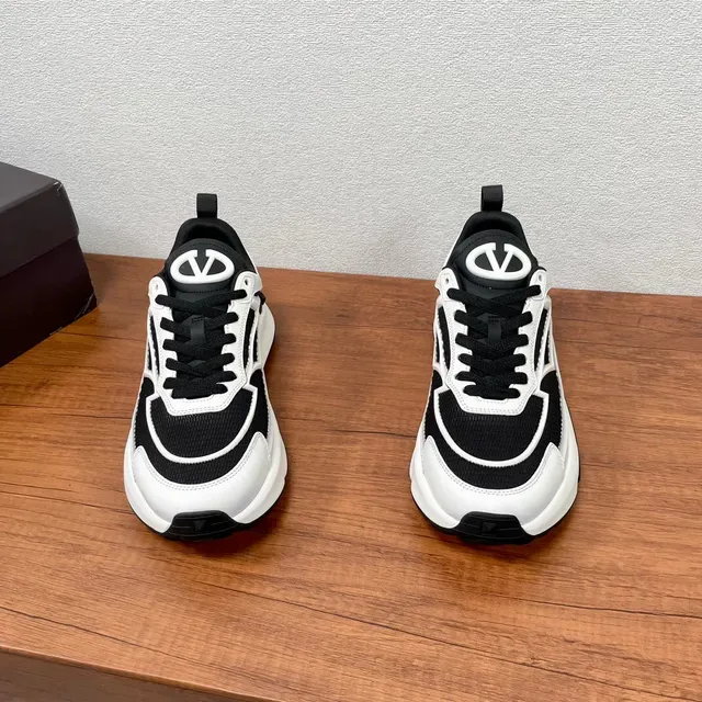 Valentino White Black Sculpted Multi-Layer Sole Mesh And Synthetic Paneling Chunky Sneakers 3