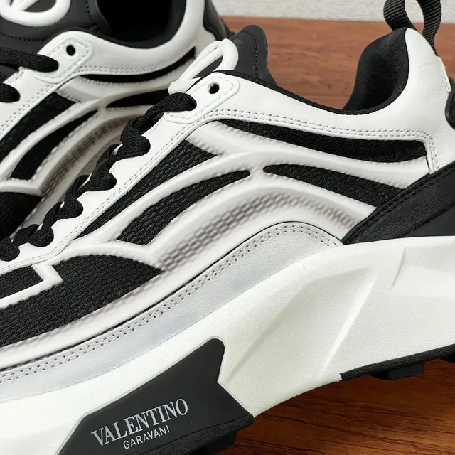 Valentino White Black Sculpted Multi-Layer Sole Mesh And Synthetic Paneling Chunky Sneakers 8