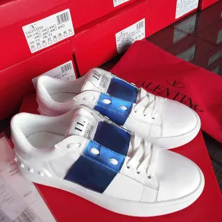 Valentino 白蓝皮革缎带生活方式运动鞋