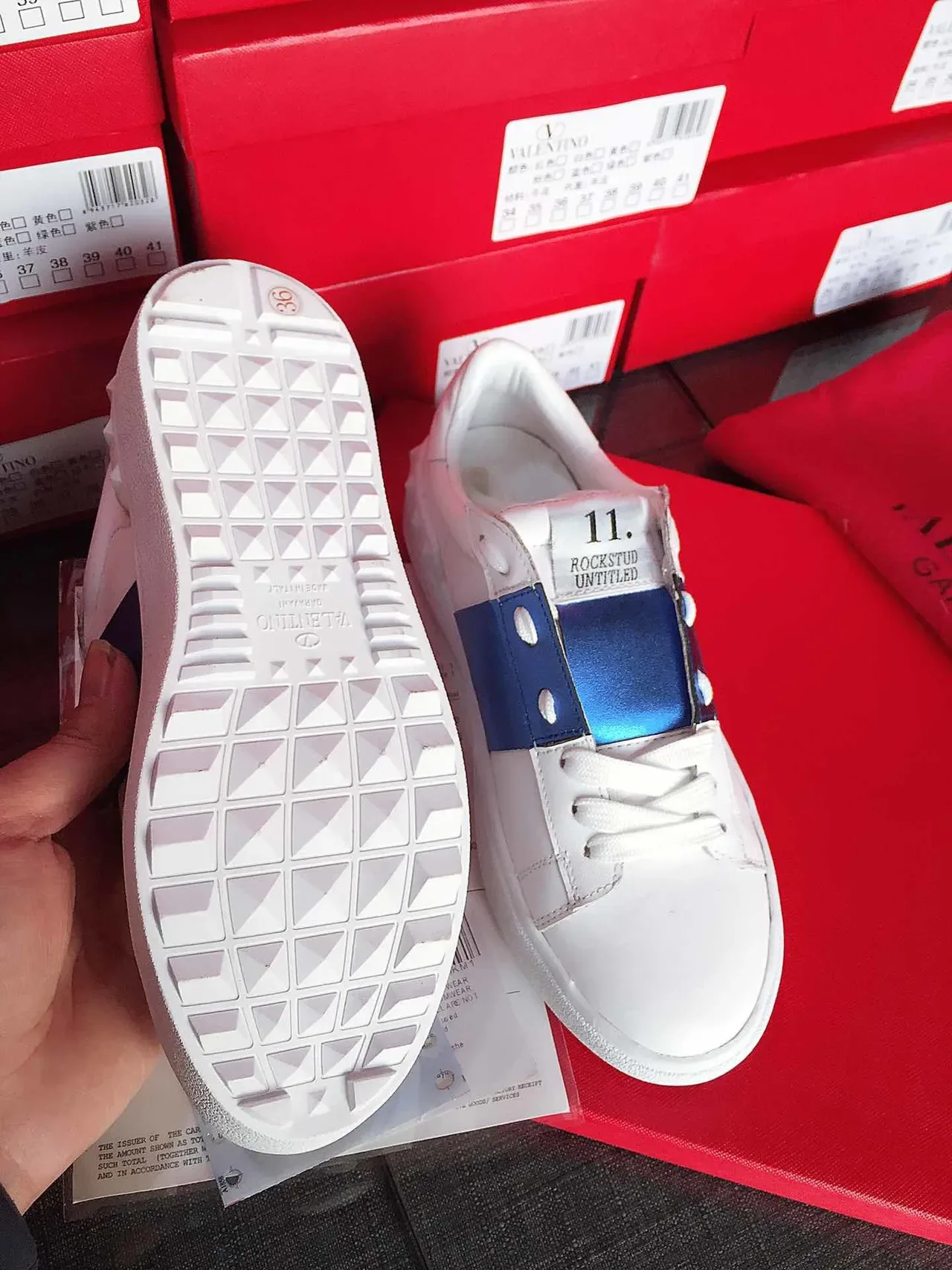 Valentino Blanc Bleu Cuir Sangle Satin Chaussures Lifestyle 3