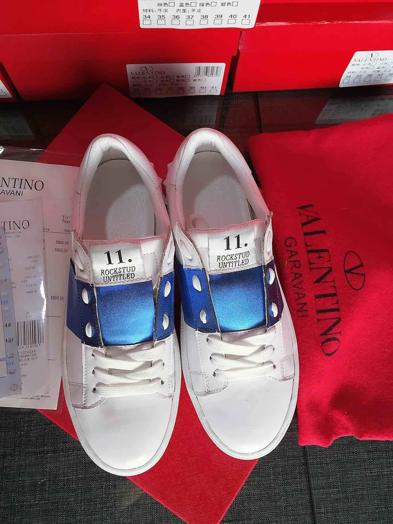 Valentino Blanc Bleu Cuir Sangle Satin Chaussures Lifestyle 5