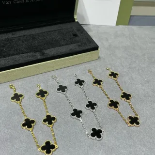 Van Cleef & Arpels Alhambra خمسة موتيف أسود إيملي ذهبي وفضي سوار
