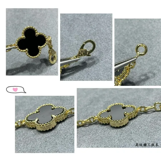 Van Cleef & Arpels Alhambra Cinq Motif Émail Noir Or et Argent Bracelet 2