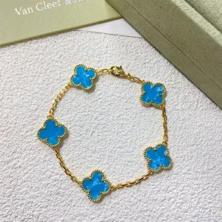 Van Cleef & Arpels Alhambra خمسة موتيف كالسيدوني أزرق سوار ذهبي