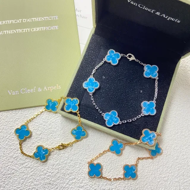 Van Cleef & Arpels Alhambra Cinq Motif Chalcedony Bleu Bracelet Or 4