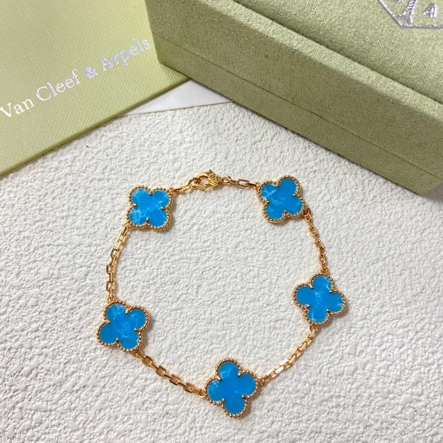 Van Cleef & Arpels Alhambra Cinq Motif Chalcedony Bleu Bracelet Or 6