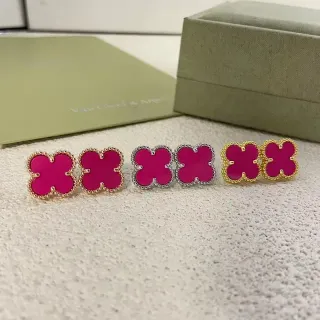 Van Cleef & Arpels Alhambra Fuchsia Enamel Clover Stud Earrings