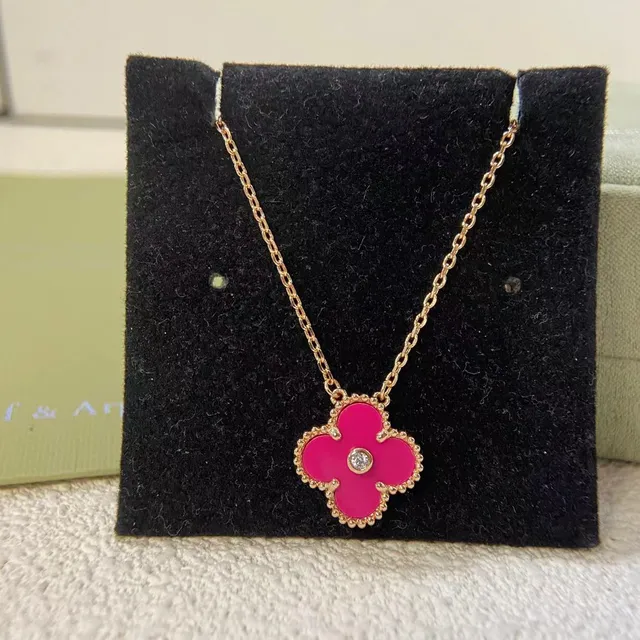 Van Cleef & Arpels Alhambra Fuchsia Enamel Four-Leaf Clover Necklace 2