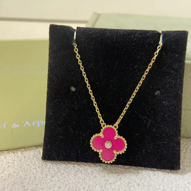 Van Cleef & Arpels Alhambra Fuchsia Enamel Four-Leaf Clover Necklace 3