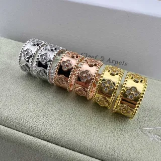 Van Cleef & Arpels Alhambra ذهب فضة نطاق عريض نقش زوفا خاتم
