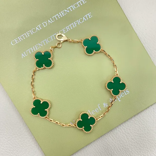 Van Cleef & Arpels Alhambra مينا أخضر كلفر ذو الأوراق الأربعة سوار 2