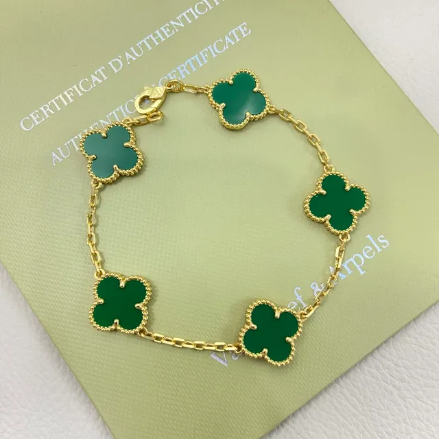 Van Cleef & Arpels Alhambra مينا أخضر كلفر ذو الأوراق الأربعة سوار 3