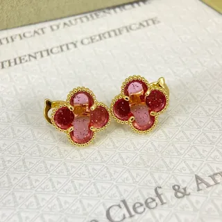 Van Cleef & Arpels Alhambra أقراط راتنج كلور ذو أوراق أربعة وردي أحمر