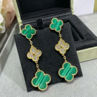 Van Cleef & Arpels ألهامبرا ثلاث زهور المالاكايت والماس أقراط