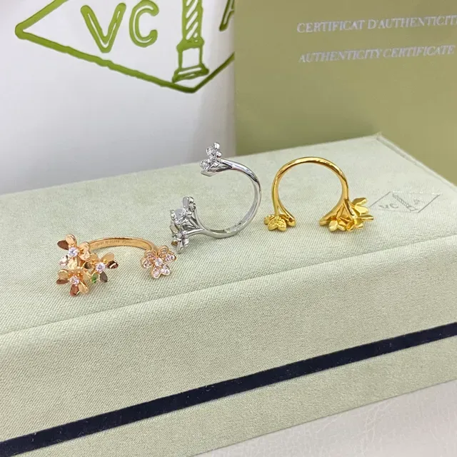 Van Cleef & Arpels Anel Motivo Floral Pavé-Set em Ouro e Prata 2