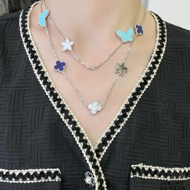Van Cleef &amp; Arpels Lucky قلادة متعددة المواضيع بالمينا واللؤلؤ الطبيعي 8