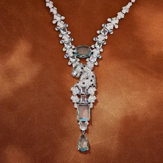 Van Cleef & Arpels Panthère أكوامارين و الماس الفهد قلادة