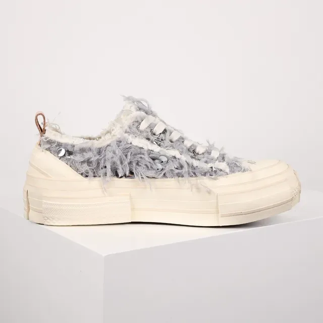 VEJA Beige Gray Fuzzy Textured Upper Sequin Embellishment Sneakers 7