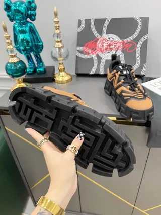 Versace Black Beige Sole Greca Key Pattern Chunky Sneakers 3